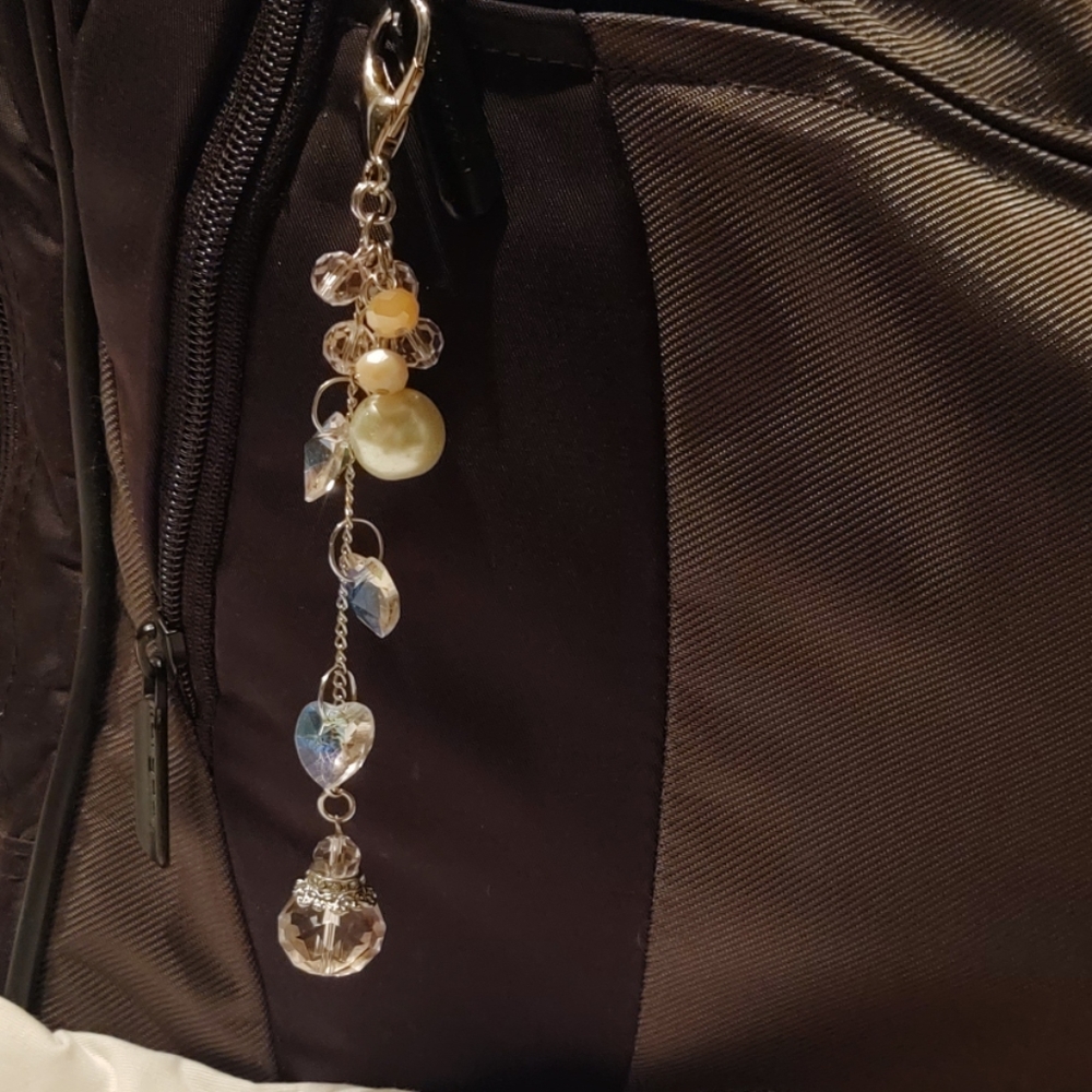 Boho Purse charm, keychain, zipper pull, pink hearts